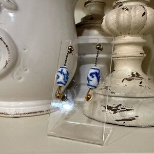 Vintage Blue and White Porcelain Drop Earrings